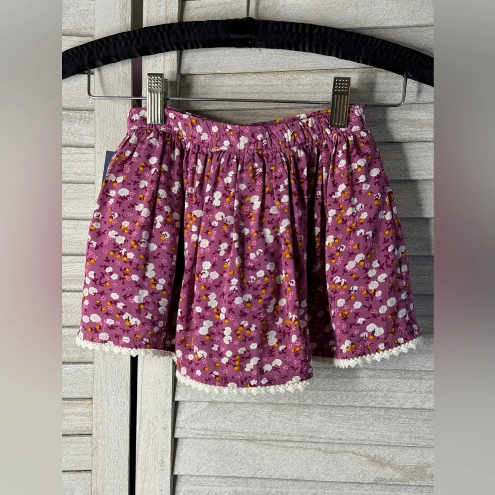 OshKosh B’gosh Purple Floral Skater Skirt Girls 2T NWT Cotton Lace Hem Coastal